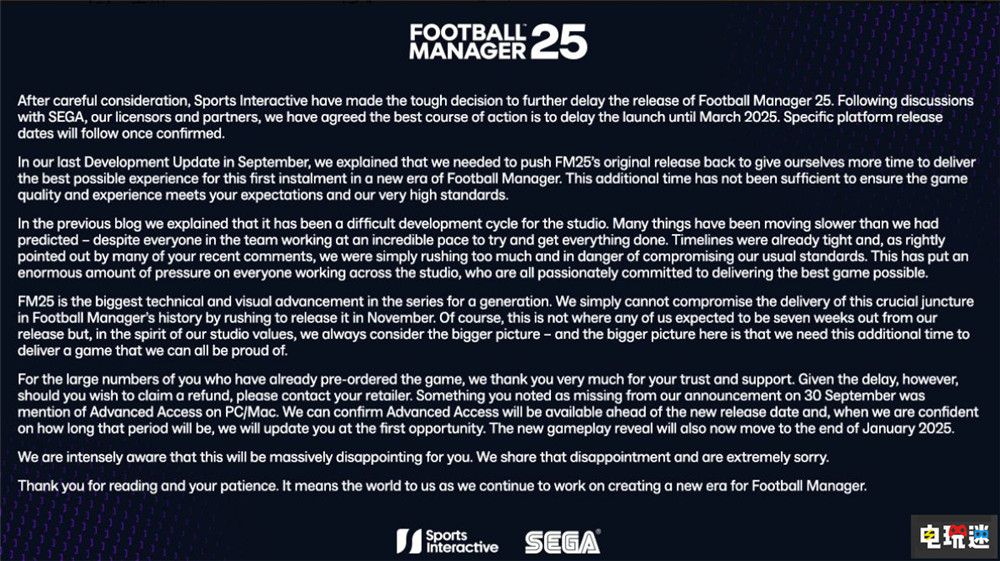 《足球經(jīng)理25》跳票明年3月 系列首次斷檔 足球游戲 跳票 游戲延期 Sports Interactive 世嘉 模擬游戲 體育游戲 足球經(jīng)理25 電玩迷資訊 第2張 《足球經(jīng)理25》跳票明年3月 系列首次斷檔 足球游戲 跳票 游戲延期 Sports Interactive 世嘉 模擬游戲 體育游戲 足球經(jīng)理25 電玩迷資訊 第2張