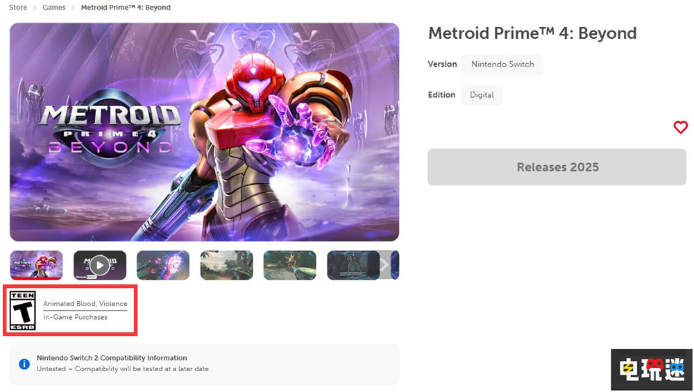 《密特羅德Prime4》通過ESRB評級：13歲以上 Switch2 Switch 任天堂 第一人稱游戲 游戲評級 ESRB 銀河戰(zhàn)士Prime4 密特羅德Prime4 任天堂SWITCH  第2張